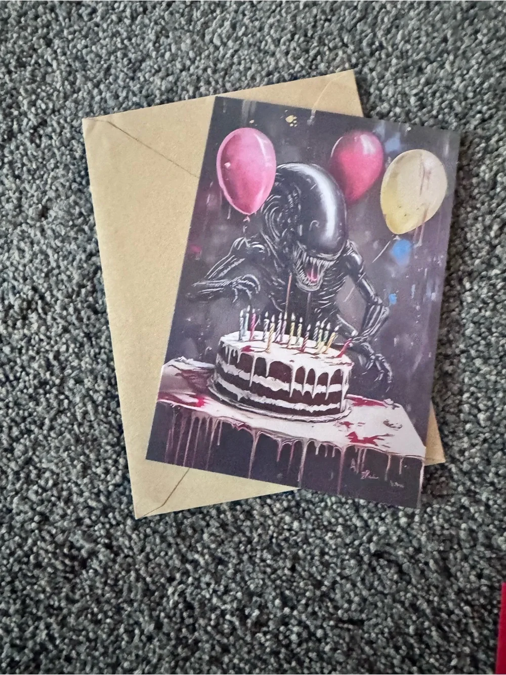 Alien-Themed Birthday Card in Black and Pink
